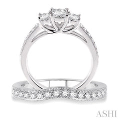 1 ctw Diamond Wedding Set with 3/4 ctw Princess Cut Engagement Ring and 1/5 ctw Wedding Band in 14K White Gold