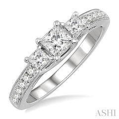 3/4 Ctw Diamond Engagement Ring with 1/3 Ct Princess Cut Center Stone in 14K White Gold