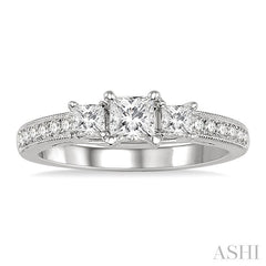 3/4 Ctw Diamond Engagement Ring with 1/3 Ct Princess Cut Center Stone in 14K White Gold