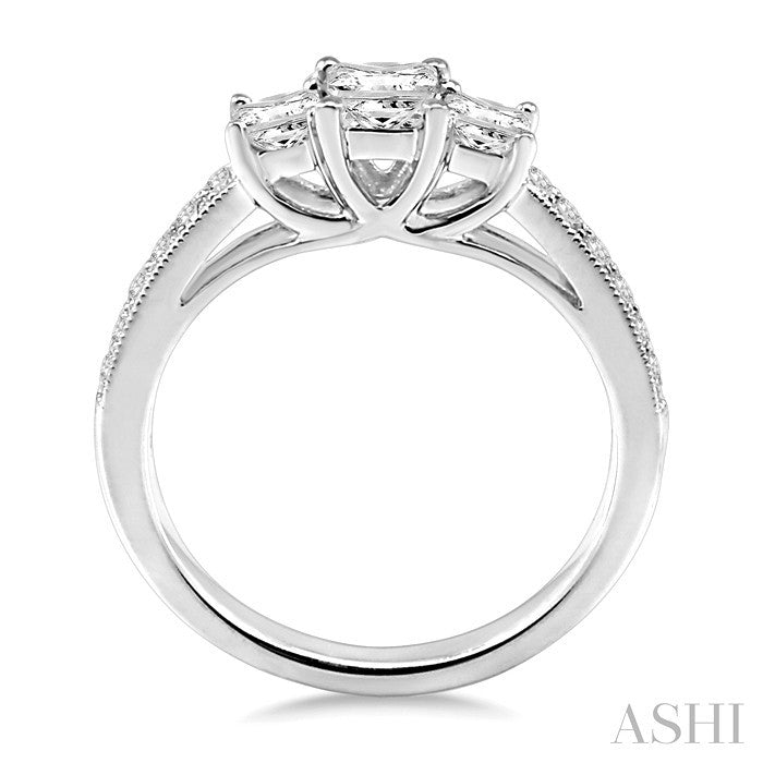 3/4 Ctw Diamond Engagement Ring with 1/3 Ct Princess Cut Center Stone in 14K White Gold