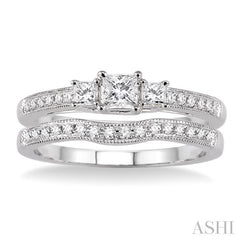 1/2 ctw Diamond Wedding Set with 3/8 ctw Princess Cut Engagement Ring and 1/10 ctw Wedding Band in 14K White Gold