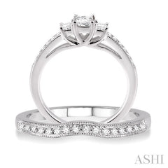 1/2 ctw Diamond Wedding Set with 3/8 ctw Princess Cut Engagement Ring and 1/10 ctw Wedding Band in 14K White Gold
