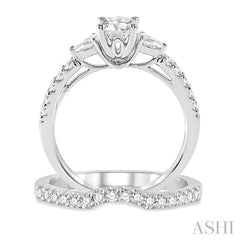1 1/4 Ctw Diamond Wedding Set with 7/8 Ctw Round Cut Engagement Ring and 1/3 Ctw Wedding Band in 14K White Gold
