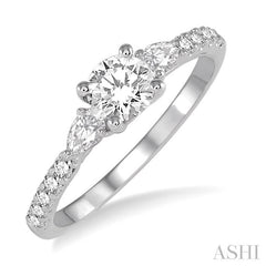 7/8 Ctw Diamond Engagement Ring with 1/2 Ct Round Cut Center Stone in 14K White Gold