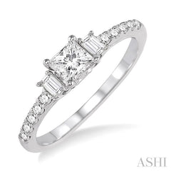 7/8 Ctw Diamond Engagement Ring with 1/2 Ct Princess Cut Center Stone in 14K White Gold
