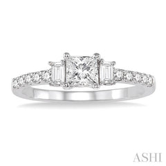 7/8 Ctw Diamond Engagement Ring with 1/2 Ct Princess Cut Center Stone in 14K White Gold