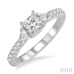 7/8 Ctw Diamond Engagement Ring with 1/2 Ct Princess Cut Center Stone in 14K White Gold