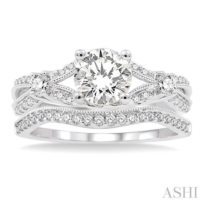 1 Ctw Diamond Wedding Set with 7/8 Ctw Round Cut Engagement Ring and 1/6 Ctw Wedding Band in 14K White Gold