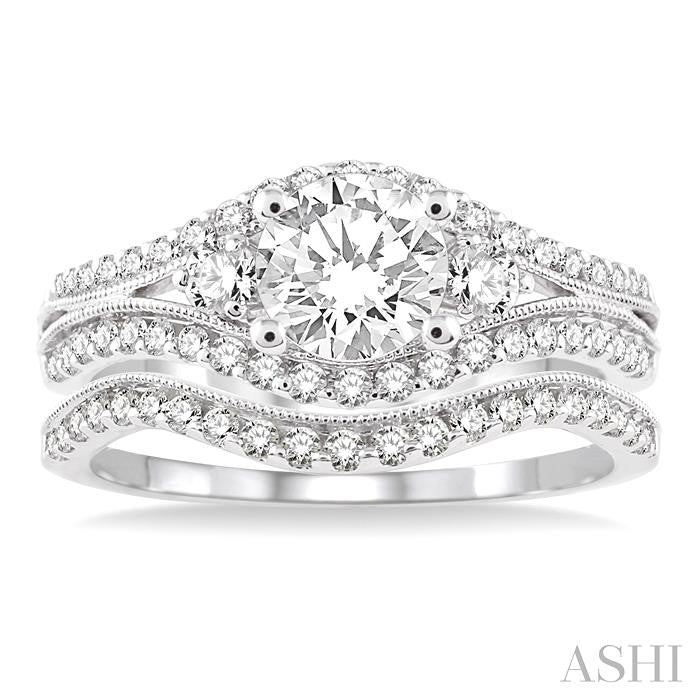 1 1/10 Ctw Diamond Wedding Set with 1 Ctw Round Cut Engagement Ring and 1/6 Ctw Wedding Band in 14K White Gold