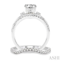 1 1/10 Ctw Diamond Wedding Set with 1 Ctw Round Cut Engagement Ring and 1/6 Ctw Wedding Band in 14K White Gold