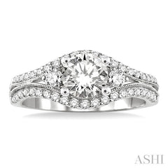 1 Ctw Diamond Engagement Ring with 1/2 Ct Round Cut Center Stone in 14K White Gold
