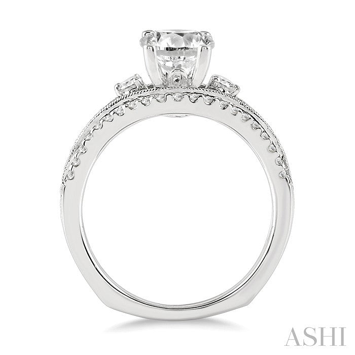 1 Ctw Diamond Engagement Ring with 1/2 Ct Round Cut Center Stone in 14K White Gold