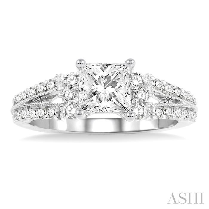 1 1/10 Ctw Diamond Engagement Ring with 5/8 Ct Princess Cut Center Stone in 14K White Gold