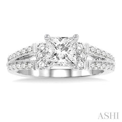 1 1/10 Ctw Diamond Engagement Ring with 5/8 Ct Princess Cut Center Stone in 14K White Gold