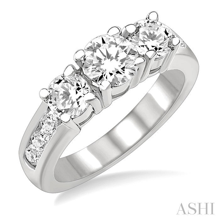 1 1/2 Ctw Nine Stone Round Cut Diamond Engagement Ring in 14K White Gold