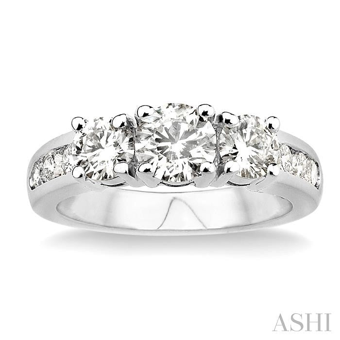 1 1/2 Ctw Nine Stone Round Cut Diamond Engagement Ring in 14K White Gold