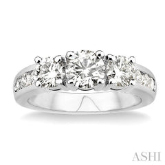 1 1/2 Ctw Nine Stone Round Cut Diamond Engagement Ring in 14K White Gold