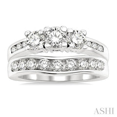1 1/2 Ctw Diamond Wedding Set with 1 Ctw Round Cut Engagement Ring and 1/2 Ctw Wedding Band in 14K White Gold