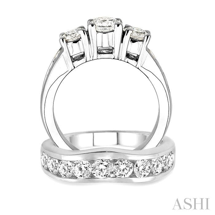3 Ctw Diamond Wedding Set with 2 Ctw Round Cut Engagement Ring and 1 Ctw Wedding Band in 14K White Gold