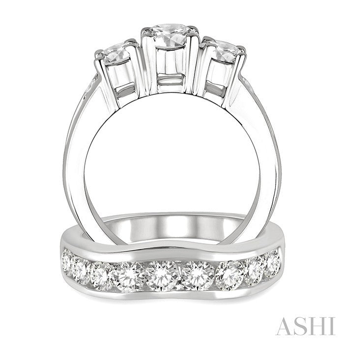 3 Ctw Diamond Wedding Set with 2 Ctw Round Cut Engagement Ring and 1 Ctw Wedding Band in 14K White Gold