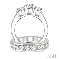 3 Ctw Diamond Wedding Set with 2 Ctw Round Cut Engagement Ring and 1 Ctw Wedding Band in 14K White Gold