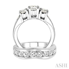 3 Ctw Diamond Wedding Set with 2 Ctw Round Cut Engagement Ring and 1 Ctw Wedding Band in 14K White Gold