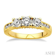 1 Ctw Nine Stone Round Cut Diamond Engagement Ring in 14K Yellow Gold