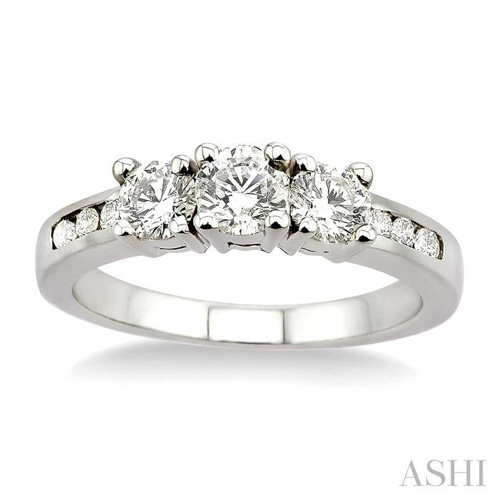 1 Ctw Nine Stone Round Cut Diamond Engagement Ring in 14K White Gold