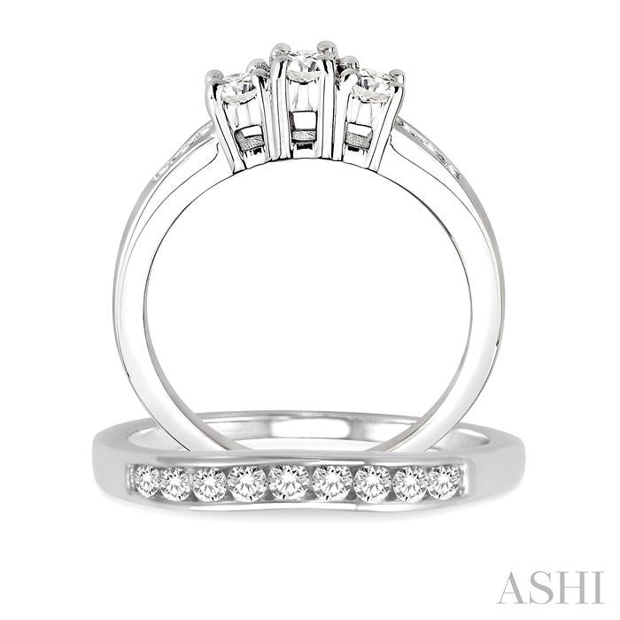 3/4 ctw Diamond Wedding Set with 1/2 ctw Round Cut Engagement Ring and 1/4 ctw Wedding Band in 14K White Gold