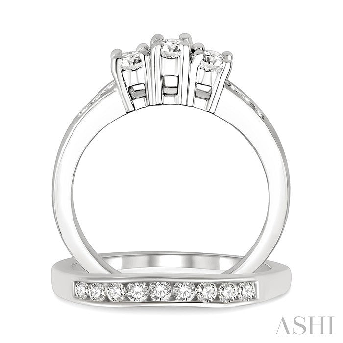 3/4 Ctw Diamond Wedding Set with 1/2 Ctw Round Cut Engagement Ring and 1/4 Ctw Wedding Band in 14K White Gold