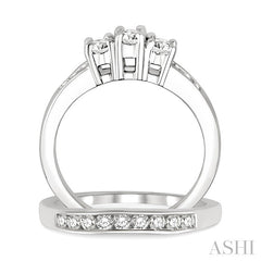 3/4 Ctw Diamond Wedding Set with 1/2 Ctw Round Cut Engagement Ring and 1/4 Ctw Wedding Band in 14K White Gold