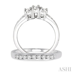 3/4 ctw Diamond Wedding Set with 1/2 ctw Round Cut Engagement Ring and 1/4 ctw Wedding Band in 14K White Gold