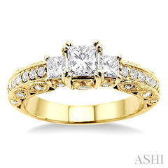 1 1/4 ctw Diamond Engagement Ring with 1/2 ct Princess Cut Center Stone in 14K Yellow Gold