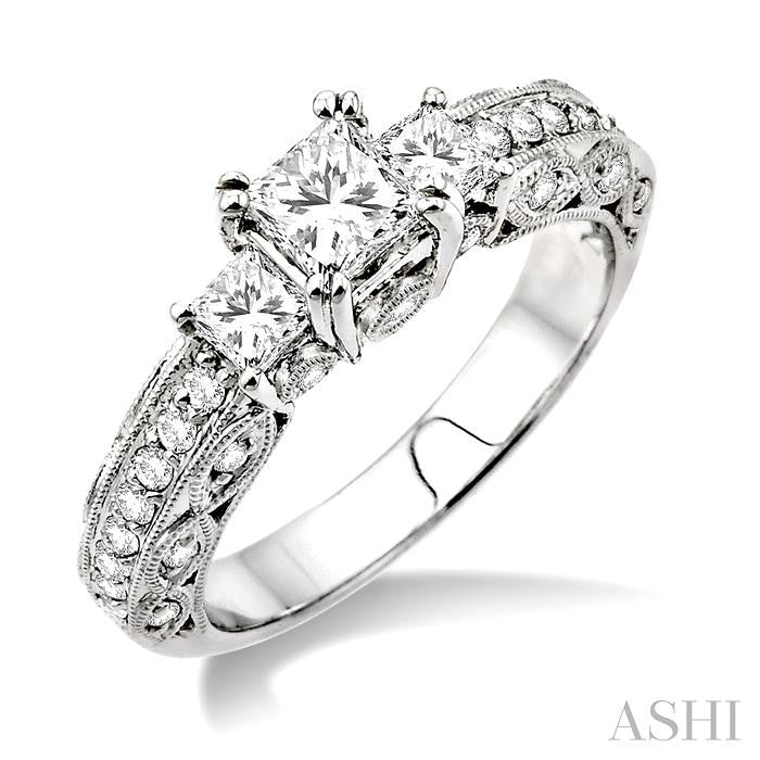 1 1/4 ctw Diamond Engagement Ring with 1/2 ct Princess Cut Center Stone in 14K White Gold