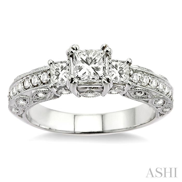 1 1/4 ctw Diamond Engagement Ring with 1/2 ct Princess Cut Center Stone in 14K White Gold