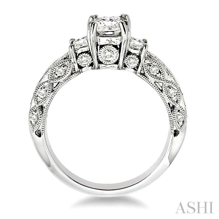 1 1/4 ctw Diamond Engagement Ring with 1/2 ct Princess Cut Center Stone in 14K White Gold