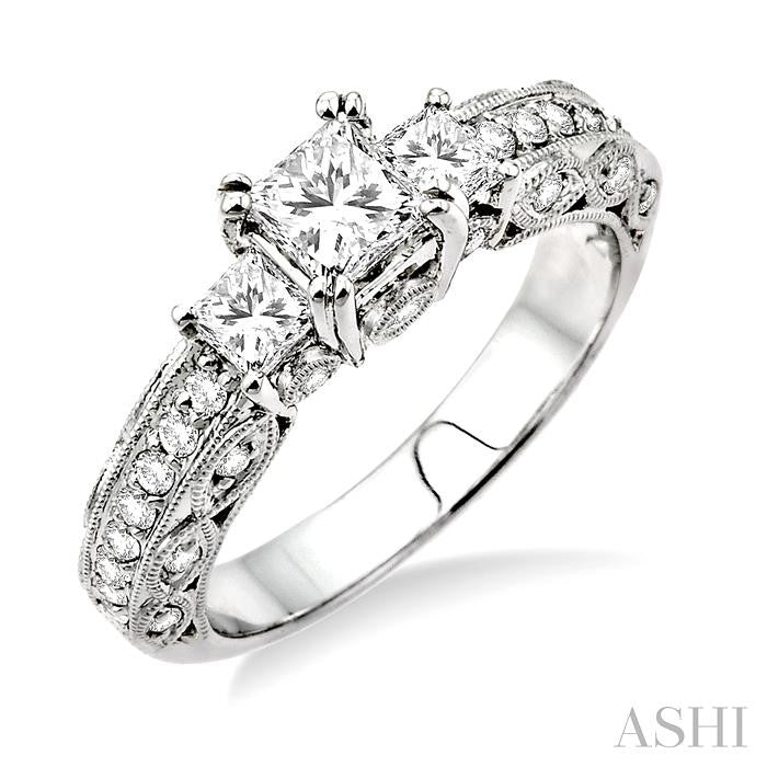 1 1/4 ctw Diamond Engagement Ring with 1/2 ct Princess Cut Center Stone in 14K White Gold