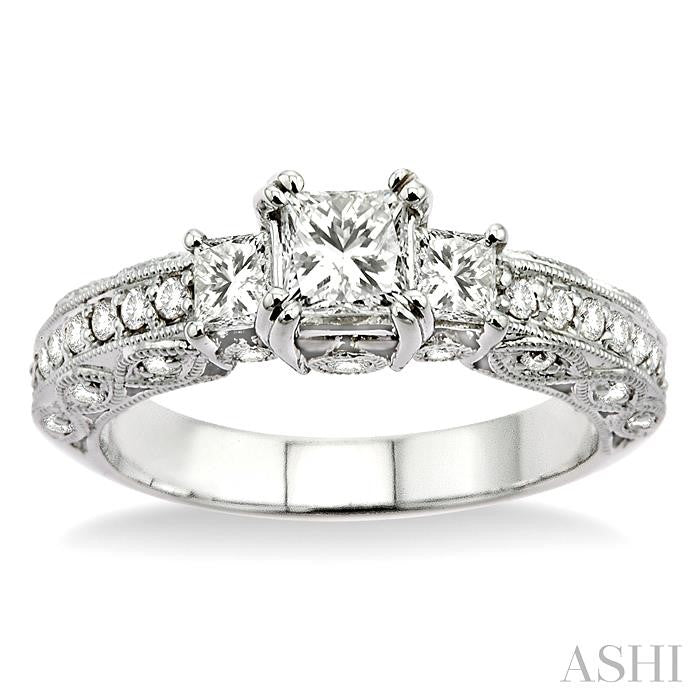 1 1/4 ctw Diamond Engagement Ring with 1/2 ct Princess Cut Center Stone in 14K White Gold