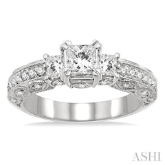 1 1/4 Ctw Diamond Engagement Ring with 1/2 Ct Princess Cut Center Stone in 14K White Gold