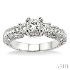 1 1/4 ctw Diamond Engagement Ring with 1/2 ct Princess Cut Center Stone in 14K White Gold