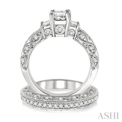 1 5/8 Ctw Diamond Wedding Set with 1 1/4 Ctw Princess Cut Engagement Ring and 3/8 Ctw Wedding Band in 14K White Gold