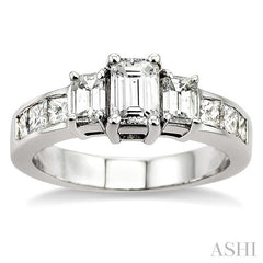 1 1/2 Ctw Nine Stone Emerald & Princess Cut Diamond Engagement Ring in 14K White Gold