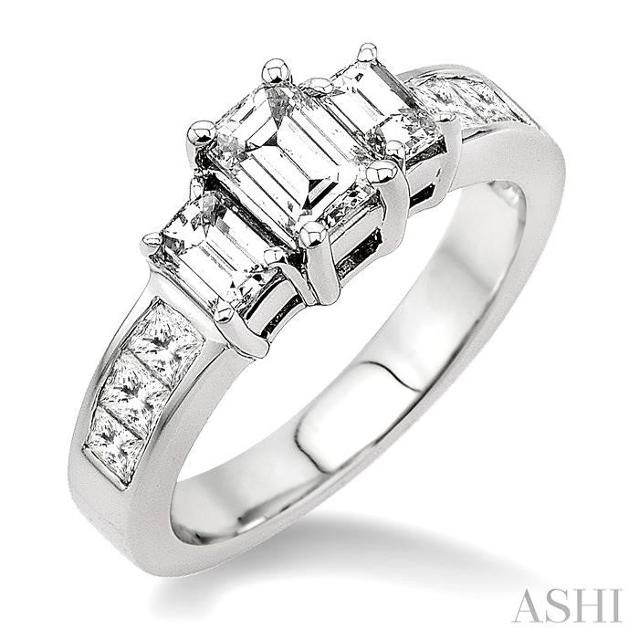 2 Ctw Nine Stone Emerald & Princess Cut Diamond Engagement Ring in 14K White Gold