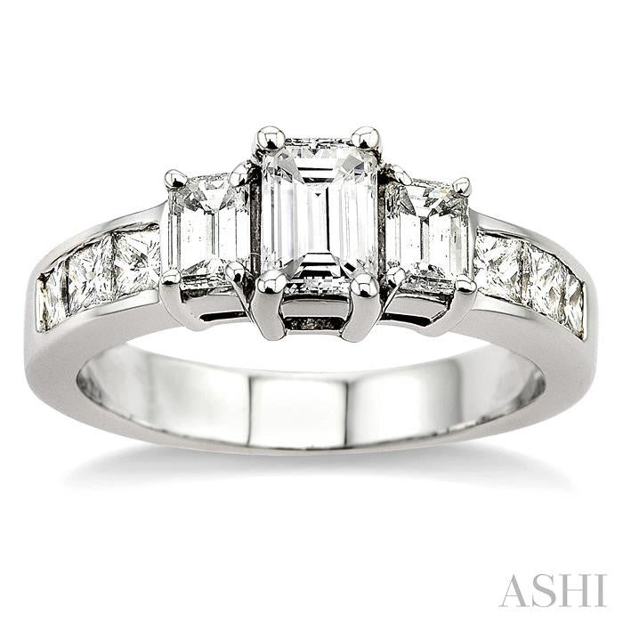 2 Ctw Nine Stone Emerald & Princess Cut Diamond Engagement Ring in 14K White Gold