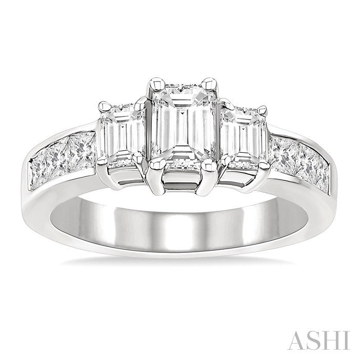 2 Ctw Nine Stone Emerald & Princess Cut Diamond Engagement Ring in 14K White Gold