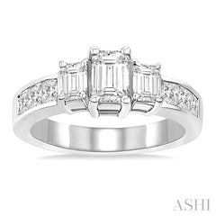 2 Ctw Nine Stone Emerald & Princess Cut Diamond Engagement Ring in 14K White Gold