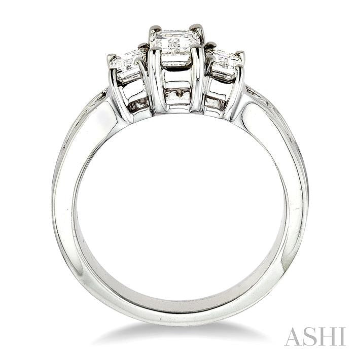 2 Ctw Nine Stone Emerald & Princess Cut Diamond Engagement Ring in 14K White Gold