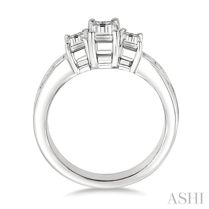 2 Ctw Nine Stone Emerald & Princess Cut Diamond Engagement Ring in 14K White Gold