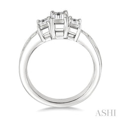 2 Ctw Nine Stone Emerald & Princess Cut Diamond Engagement Ring in 14K White Gold