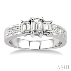 1 Ctw Nine Stone Emerald & Princess Cut Diamond Engagement Ring in 14K White Gold